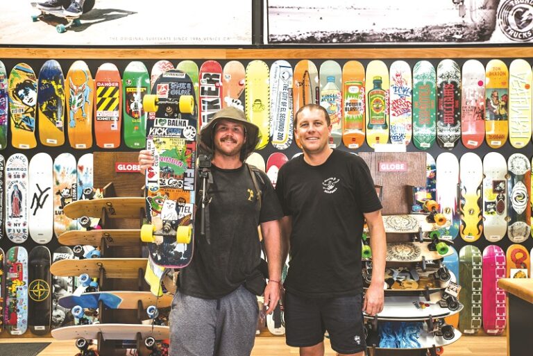 Tom rolls into town on mammoth skateboard mission